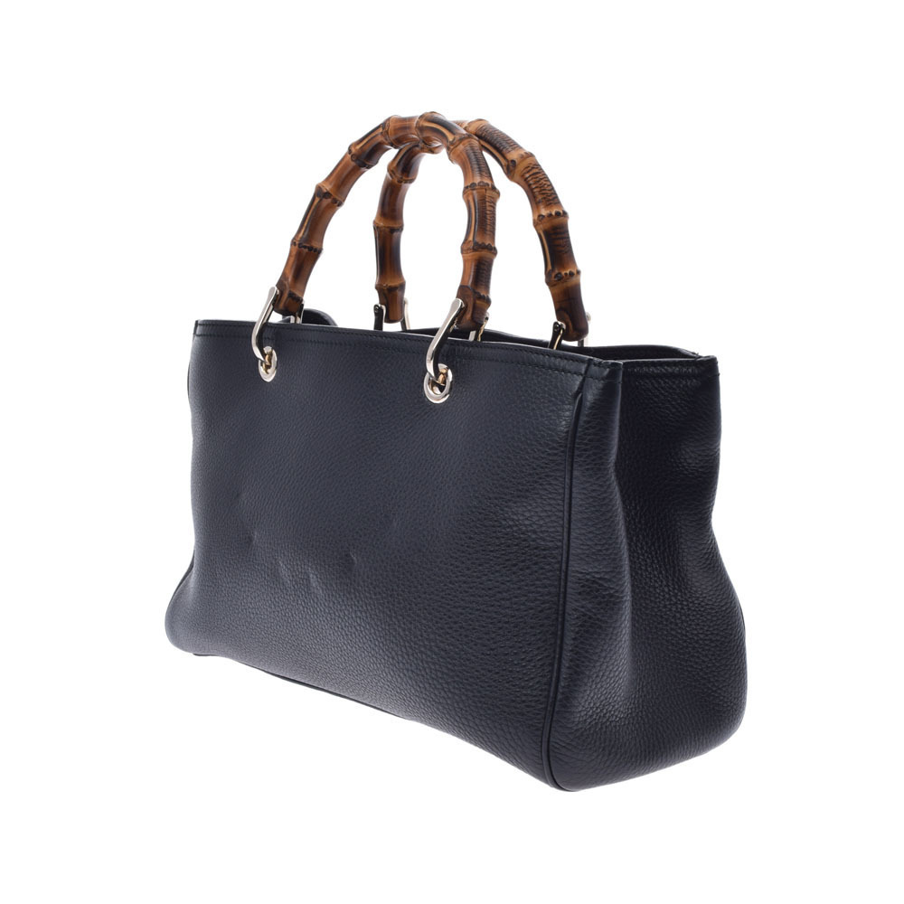 Gucci Bag Shopper Handle Top Bamboo Handbag Calfskin Black 2way